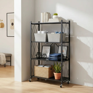 4-Tier Multipurpose Folding Metal Trolley - Black