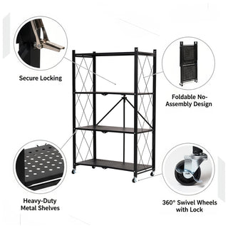 4-Tier Multipurpose Folding Metal Trolley - Black