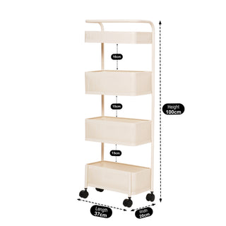 4-Tier Slim Metal Storage Organizer Trolley - White
