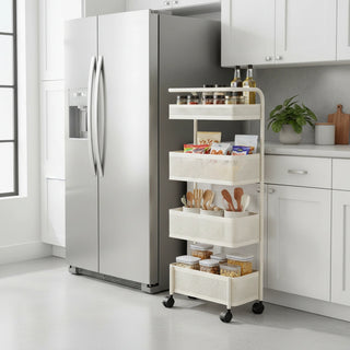 4-Tier Slim Metal Storage Organizer Trolley - White