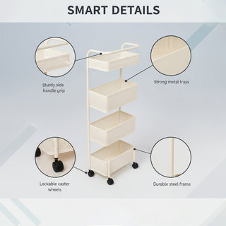 4-Tier Slim Metal Storage Organizer Trolley - White