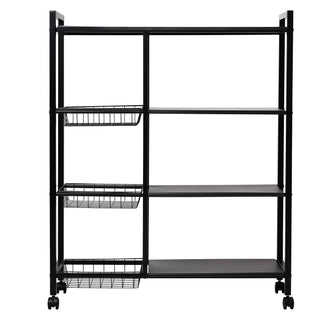 4-Tier Metal Storage Rack With Lockable Wheels - Black