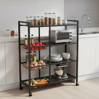 4-Tier Metal Storage Rack With Lockable Wheels - Black
