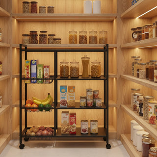 4-Tier Metal Storage Rack With Lockable Wheels - Black