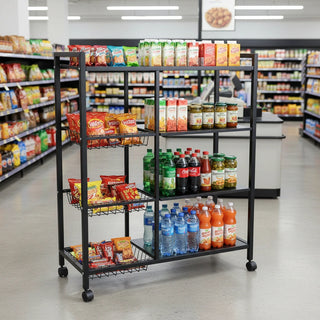 4-Tier Metal Storage Rack With Lockable Wheels - Black