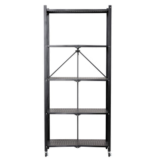5-Tier Folding Metal Shelf Trolley - Black
