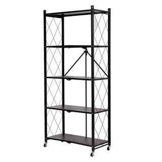 5-Tier Folding Metal Shelf Trolley - Black
