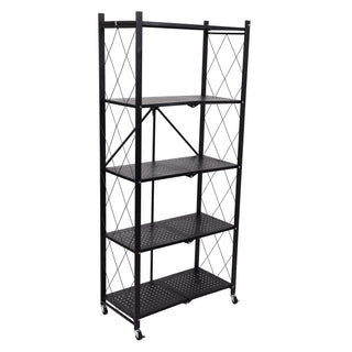 5-Tier Folding Metal Shelf Trolley - Black