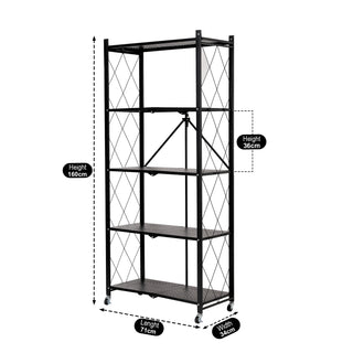 5-Tier Folding Metal Shelf Trolley - Black