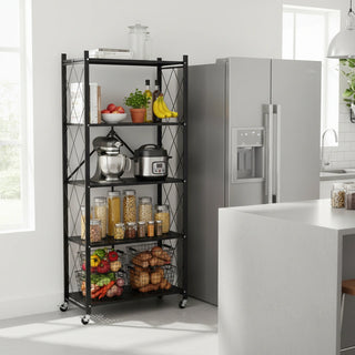 5-Tier Folding Metal Shelf Trolley - Black