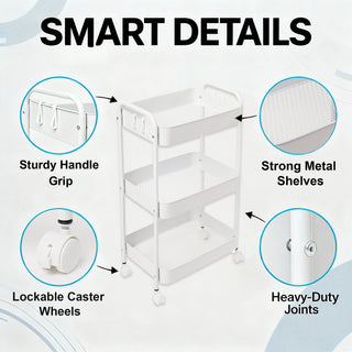 Multi-Functional Metal Rolling Storage Rack - White