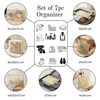 Travel Packing Cubes Set Polyester 7 Pieces Beige