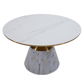 Castor Big Table With Marble Top And Metal Base - White With Gold