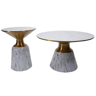 Castor Small Side With Marble Top And Metal Base - White With Gold