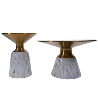 Castor Small Side With Marble Top And Metal Base - White With Gold