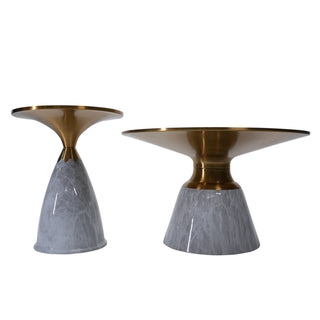 Maple Small Table With Marble Top And Metal Base  - Grey