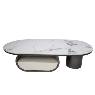 Norwhich Center Table With Marble Top And Iron + Metal Base - Black