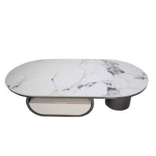 Norwhich Center Table With Marble Top And Iron + Metal Base - Black