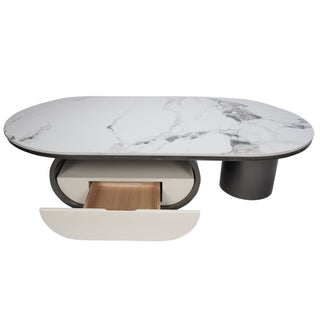 Norwhich Center Table With Marble Top And Iron + Metal Base - Black