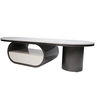 Norwhich Center Table With Marble Top And Iron + Metal Base - Black