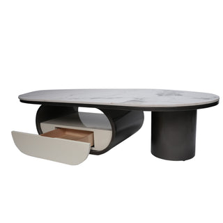 Norwhich Center Table With Marble Top And Iron + Metal Base - Black