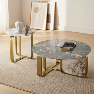 Dallas Center Table With Marble Top And Stainless Steel Base