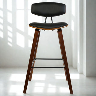 Dario Wooden High Chair With Curvy Leather Seat And Backrest.