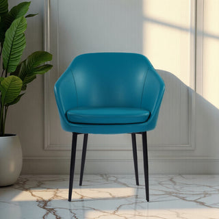 Erika Dining Leather Chair With Cushion and Metal Legs - Blue