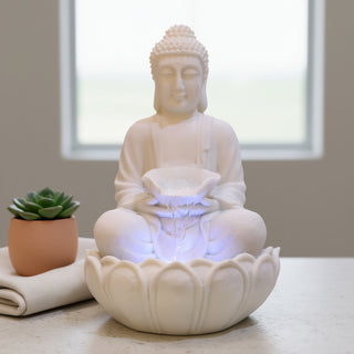Small White Lotus Buddha Water Fountain