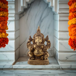 Lord Ganesha sitting Idol made of Pure Brass - 13 x 8 x 21 Inch, 22.7 Kg