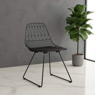 Kaya Armless Metal Wire Design Dining and Café Side Chairs  - Black