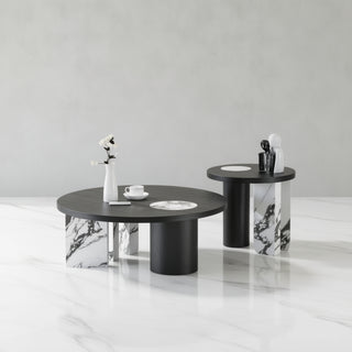 KOMIZA Modern Set of 2 Marble Look Center Table.