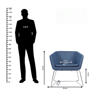 Sydney Fabric Lounge Armchair With Stainless Steel Legs - Blue