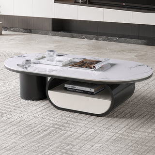 Norwhich Center Table With Marble Top And Iron + Metal Base - Black