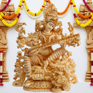 Saraswati Idol Made of Soft Marble - 15 x 7 x 18 Inch, 9 Kg