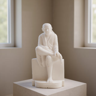 Lord Sai Baba Sitting Idol Made of Marble - 8 x 7 x 16 inch, 27 kg