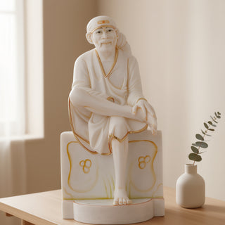 Lord Sai Baba Sitting Asana made of Marble - 11 x 8.5 x 20 inch, 27 kg