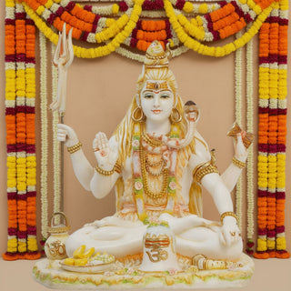 Lord Shiva Sitting Asana with Trishul Idol Made of Soft Marble - 17 x 17 x 21 Inch, 18 Kg