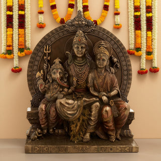 Lord Shiva with Ganesha and Parvati Family Statue - 6.5 x 3.5 x 8 inch, 1.5 kg