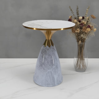 Maple Small Table With Marble Top And Metal Base  - Grey