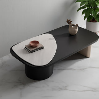 VIZELA Rectangle Center Table With Marble Top And Wooden Base.