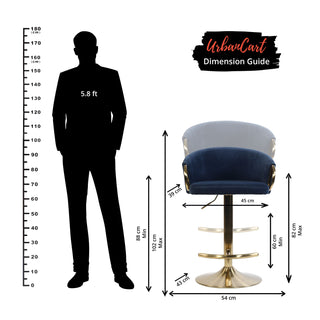 Violet Blue Upholstered Antique Barstool - Dimension Guide