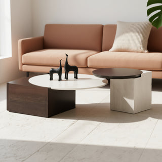 PORTO Luxury Coffee Table With Engineered Marble Top & Wooden Base.